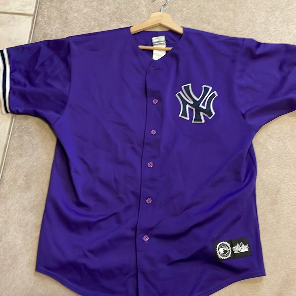 Vintage Majestic MLB New York Yankees Purple Baseball Jersey Size XL